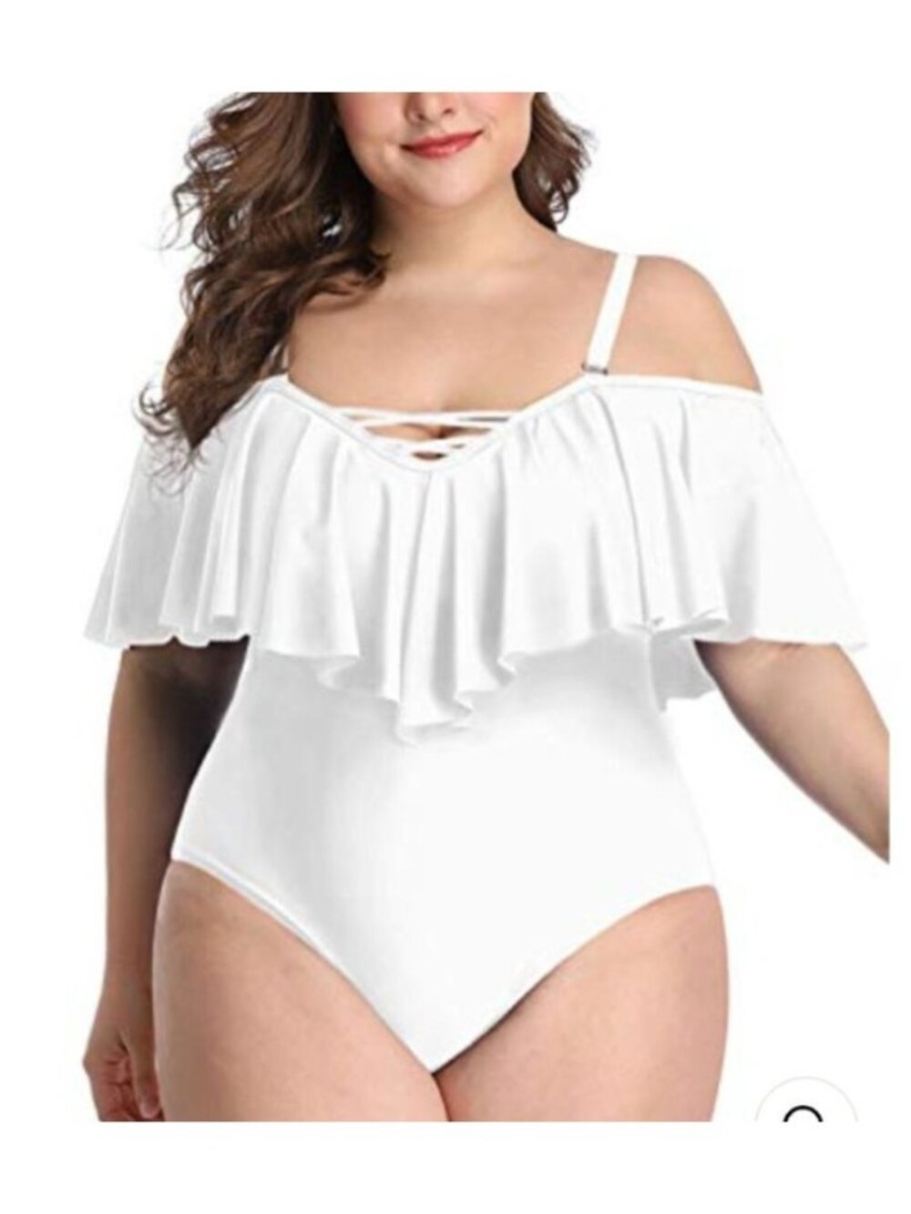 Daci Womens Sexy Swimsuit Lace-Up Plus Size 20W Off-The-Shoulder 1 Piece White